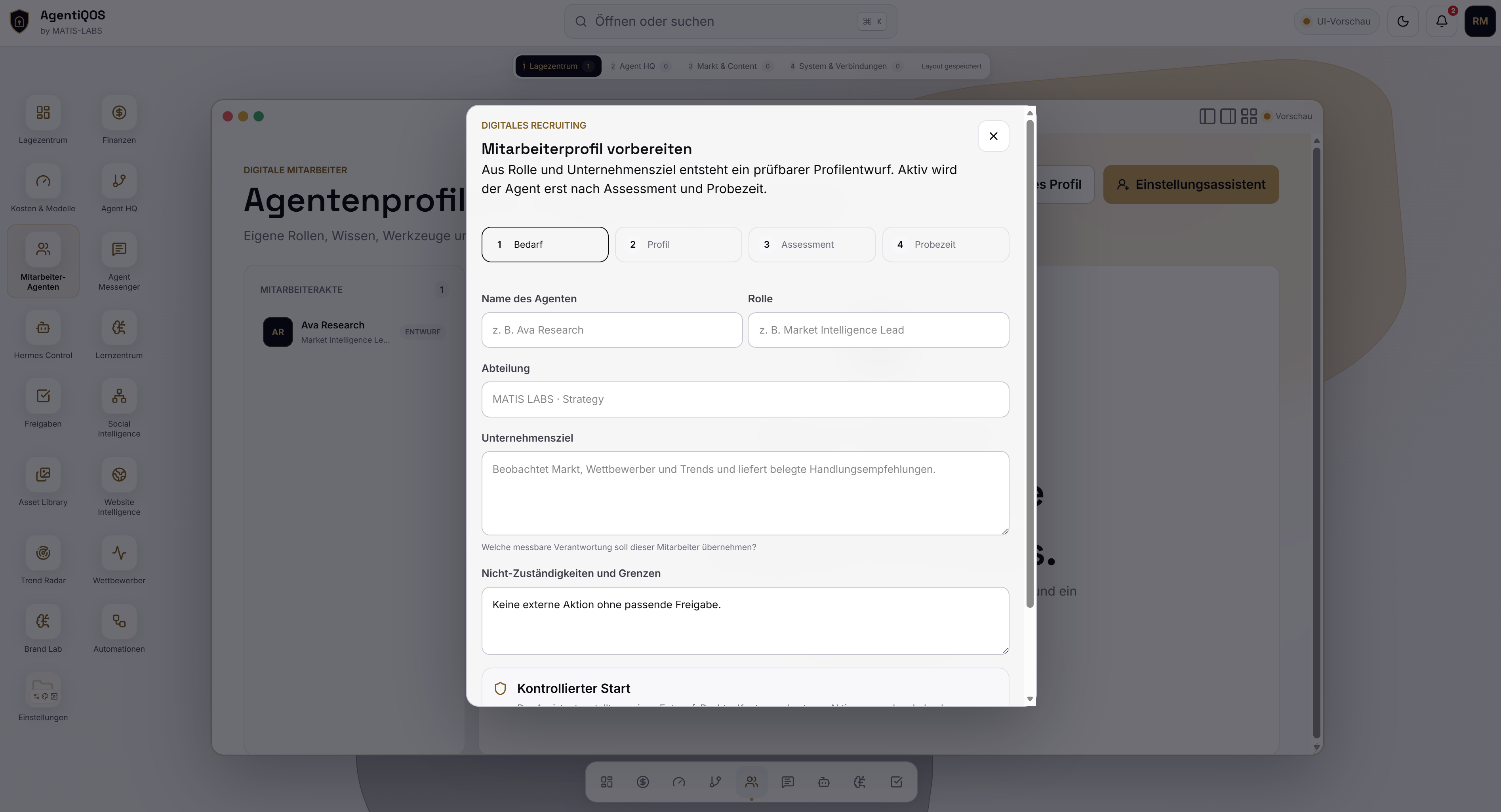 Digitales Recruiting in NALVRA COMMAND mit Bedarf, Profil, Assessment und Probezeit