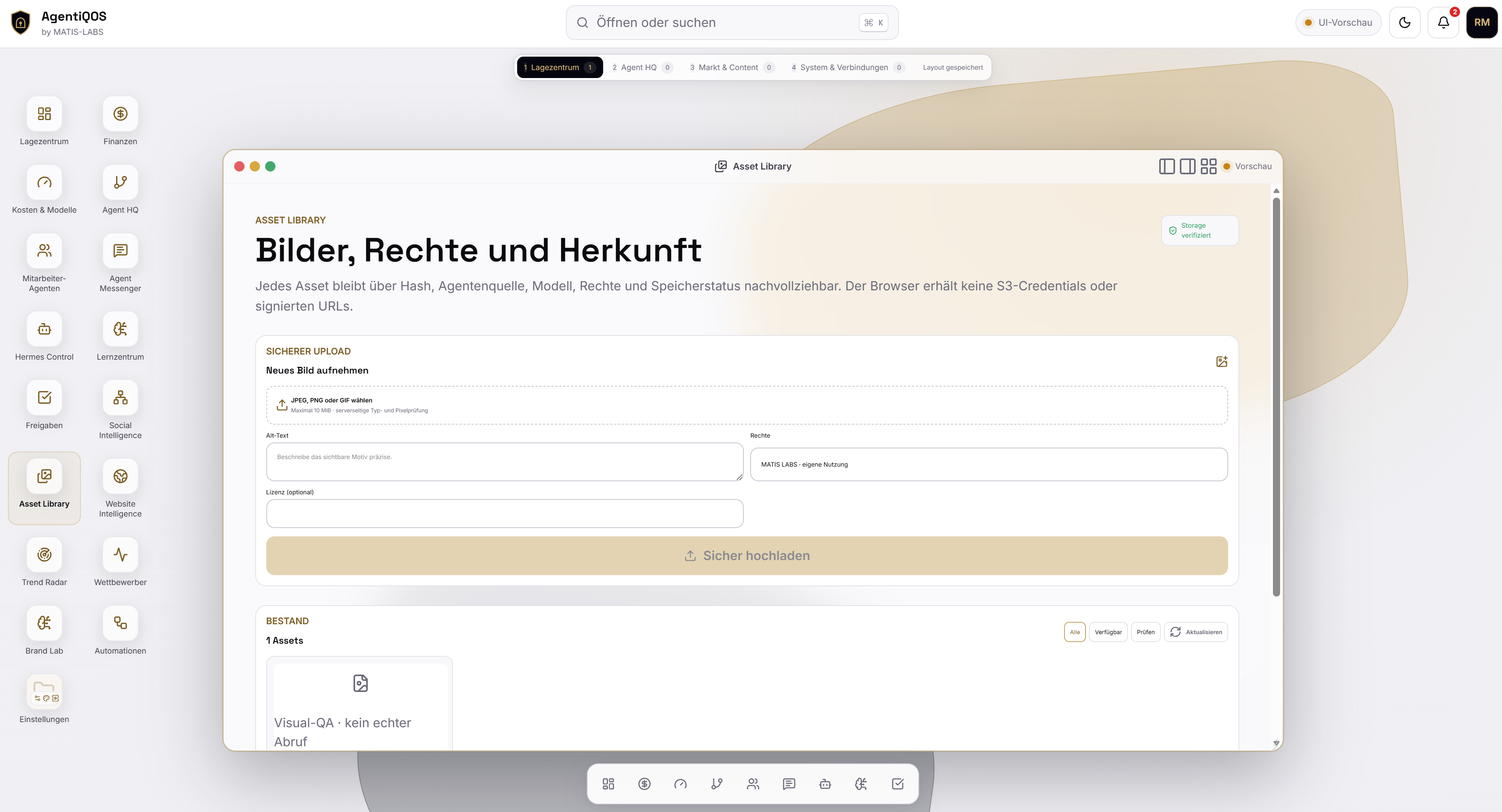 NALVRA COMMAND Asset Library mit von Agenten generierten Ergebnissen