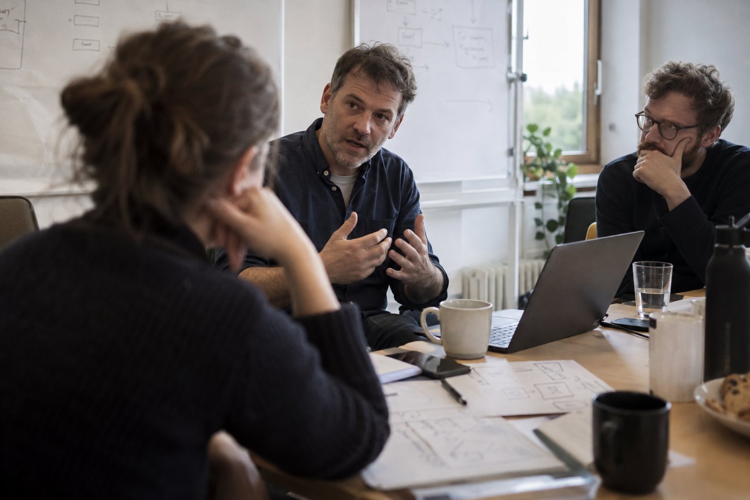 Illustratives Motiv: In einem kleinen Workshop wird die Funktionsweise von KI besprochen